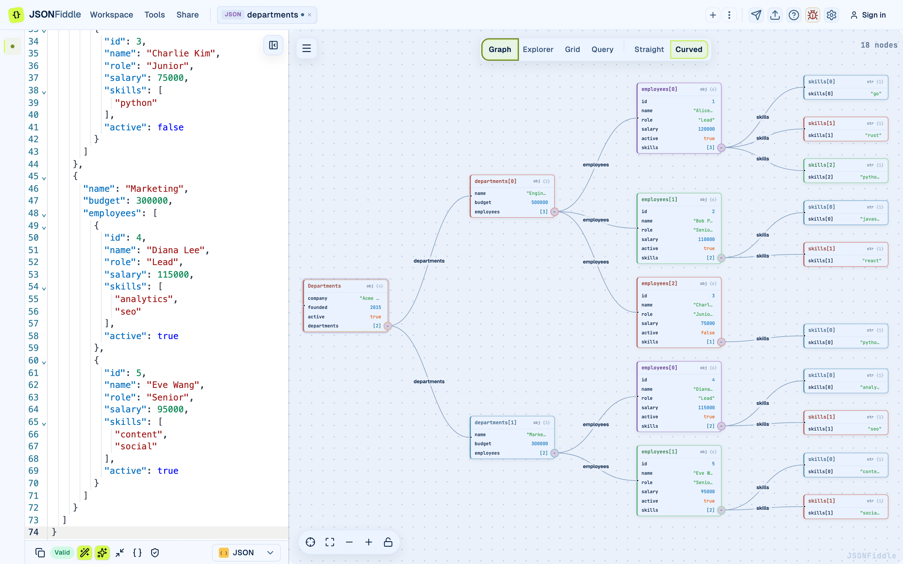 Graph view in JSONFiddle